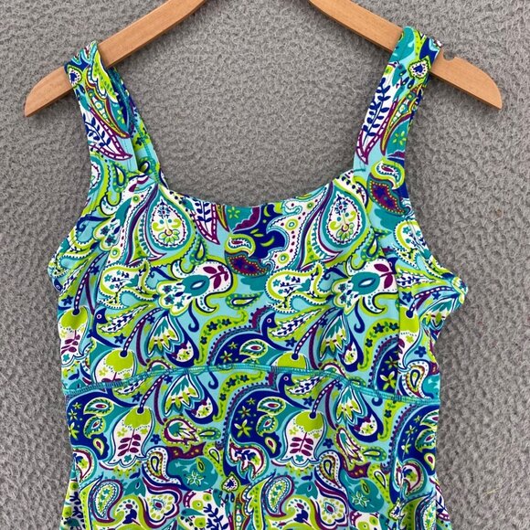 Title Nine Dress Womens Medium Green Multi Paisley A Line Athletic Mini Stretch - Picture 2 of 10